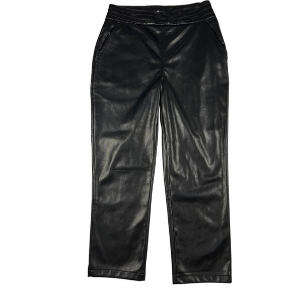 7 for All Mankind Vegan Faux Leather Ankle Pants Side Zip Cross Waist Size L - Picture 1 of 12